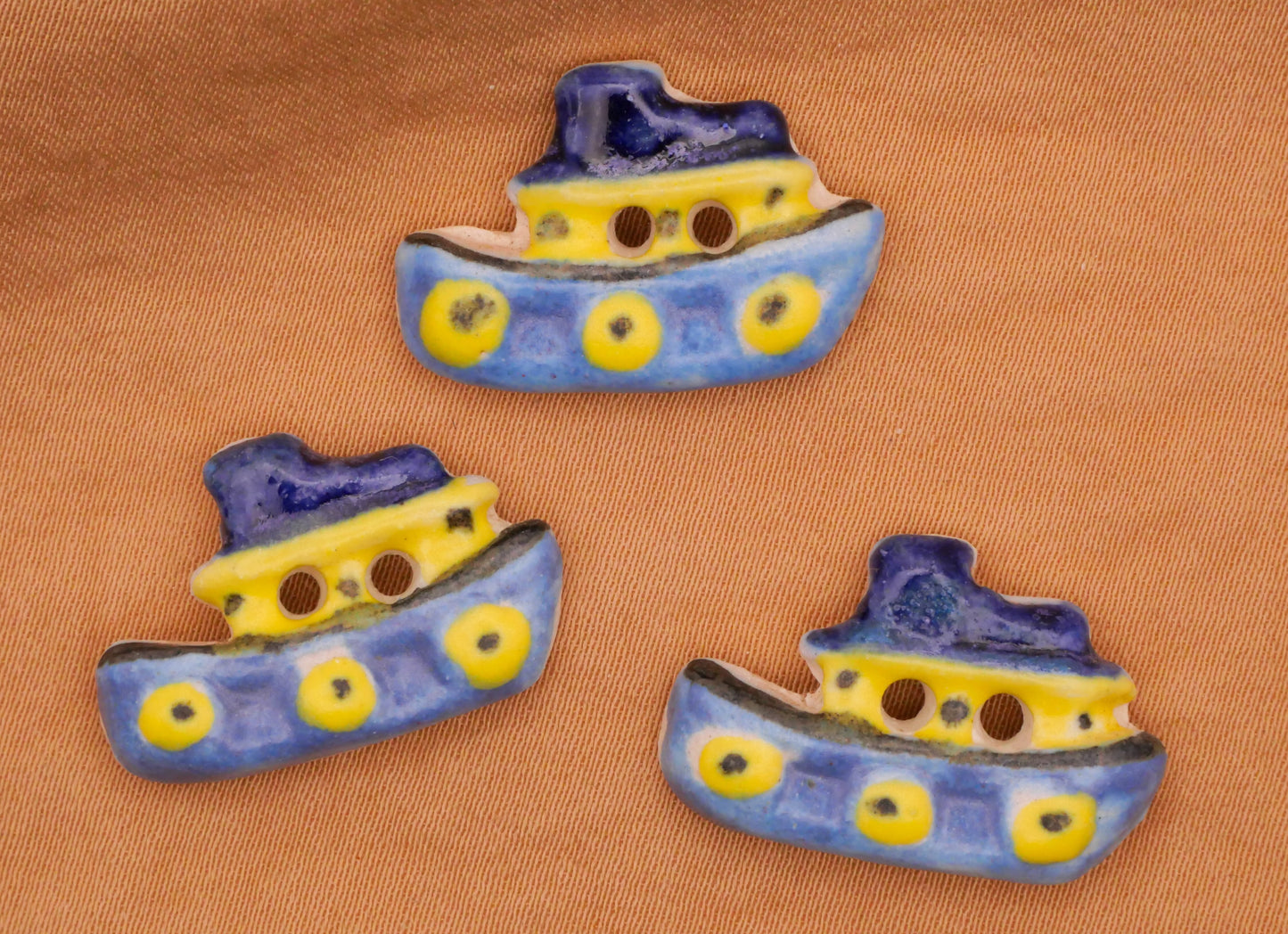 Tug Boat Hand-Painted Ceramic Sew-Thru Button 15x23mm