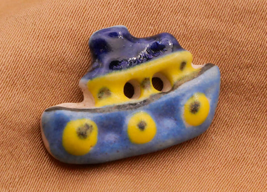 Tug Boat Hand-Painted Ceramic Sew-Thru Button 15x23mm