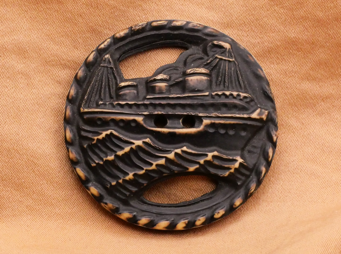 Steam Ship Boat Celluloid Early Plastic Vintage Large Button 37mm