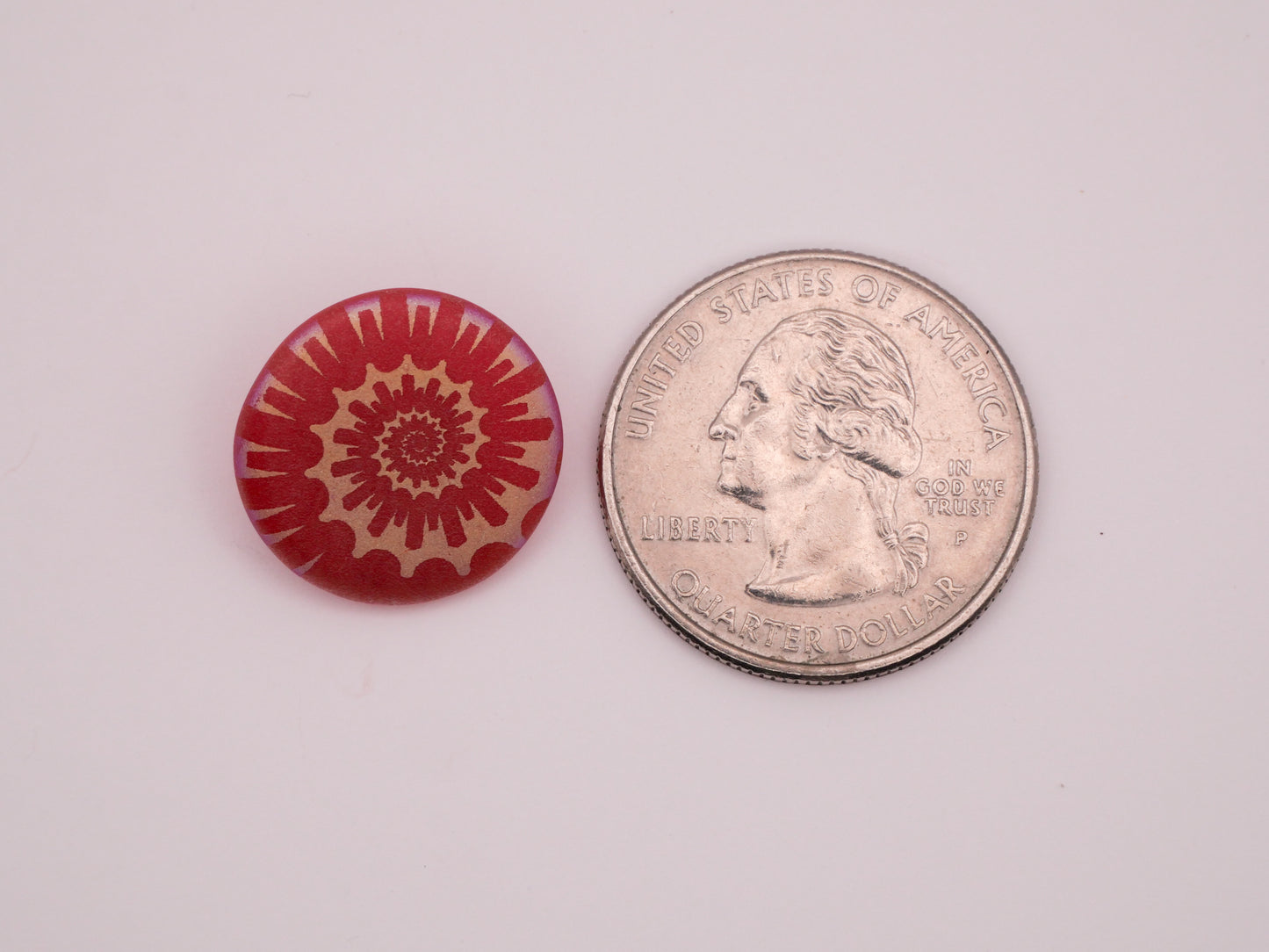 Nautilus Shell Iridescent Metallic Red Glass Vintage Button 18mm