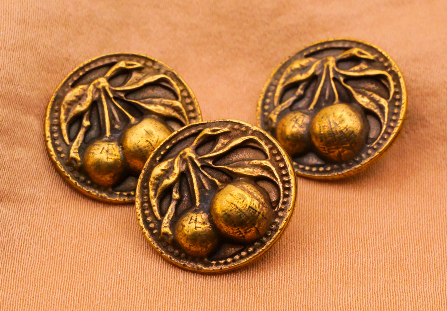 Cherry Cherries Realistic Antiqued Brass Metal Button 18mm