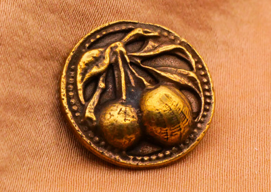 Cherry Cherries Realistic Antiqued Brass Metal Button 18mm