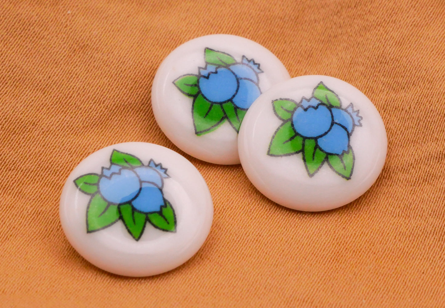 Blueberries Berry Leaves Vintage Plastic Button 15mm