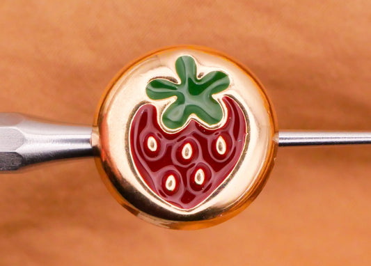 Strawberry Red Green Enamel Gold Metal Button 15mm