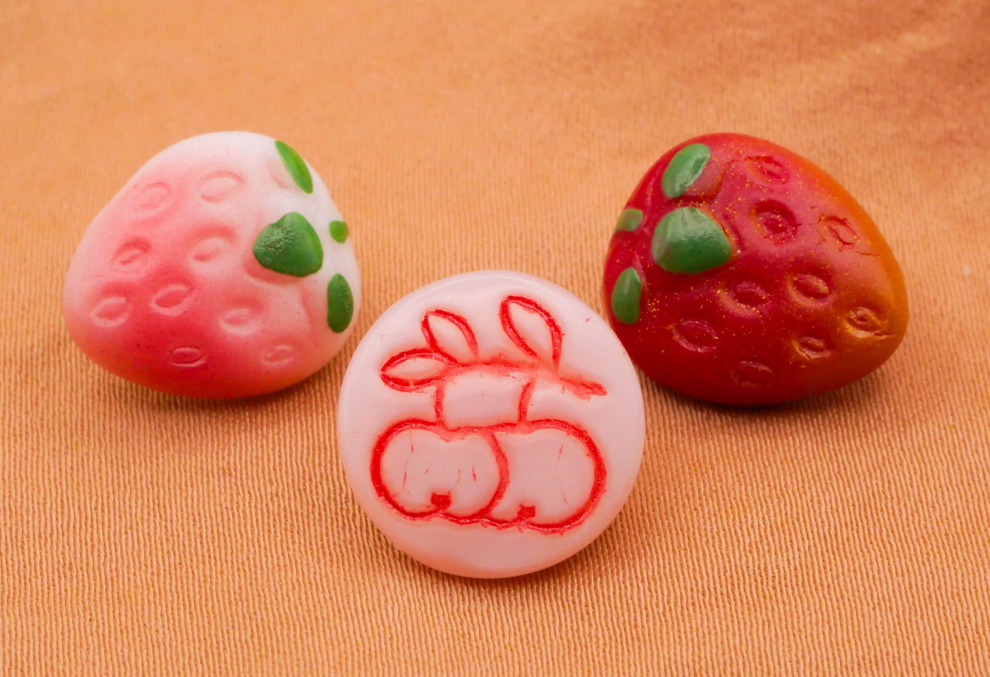 Strawberry Cherry Fruit Vintage Glass Button Various 12-14mm