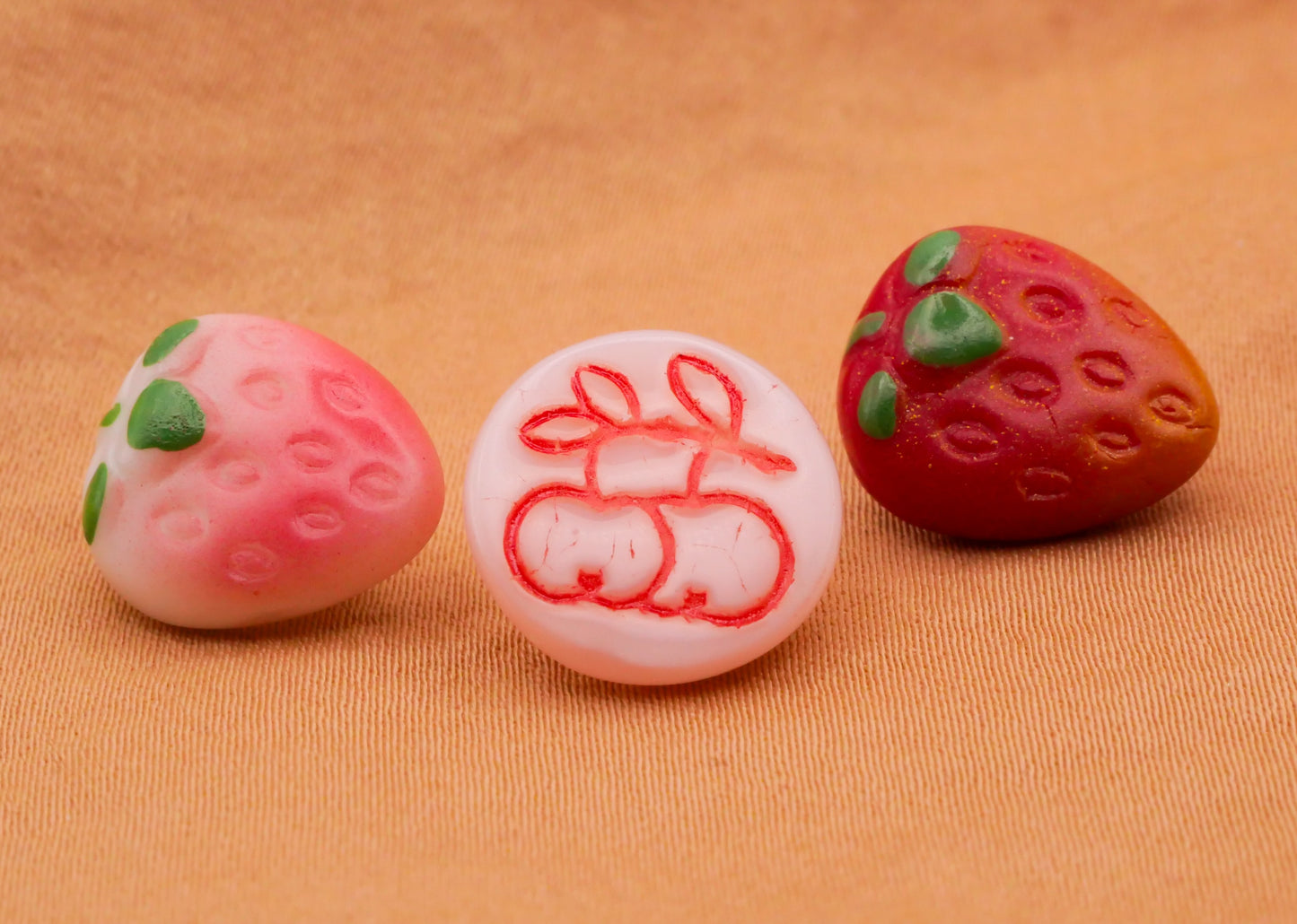 Strawberry Cherry Fruit Vintage Glass Button Various 12-14mm