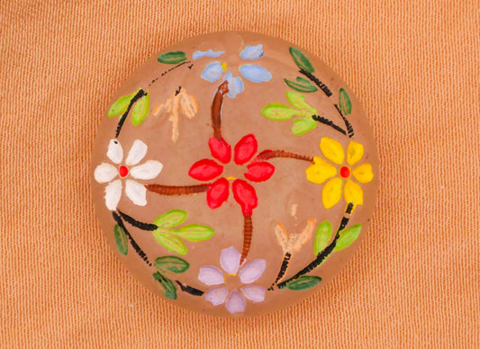 Flower Wreath Leaves Colorful Hand-Painted Frosted Glass Vintage Button 23mm