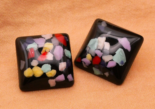 Confetti Black Square Resin Plastic Pair of Buttons 17mm