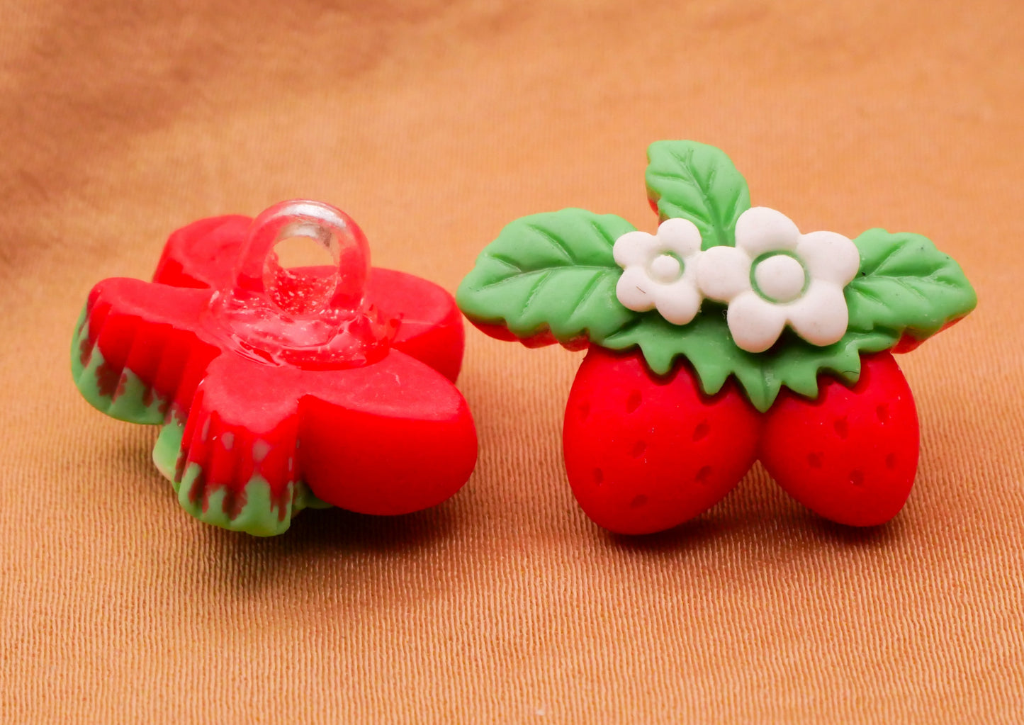 Strawberry Flowers Realistic Plastic Pair of Buttons 18x24mm