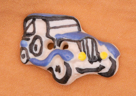 Automobile Car 1930s Blue Hand-Painted Ceramic Button 20x29mm