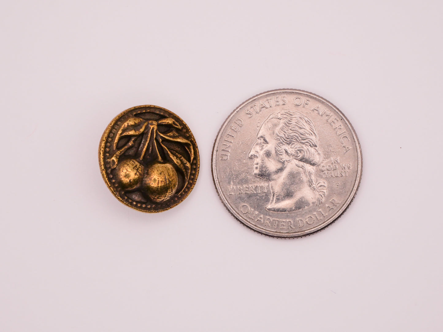 Cherry Cherries Realistic Antiqued Brass Metal Button 18mm