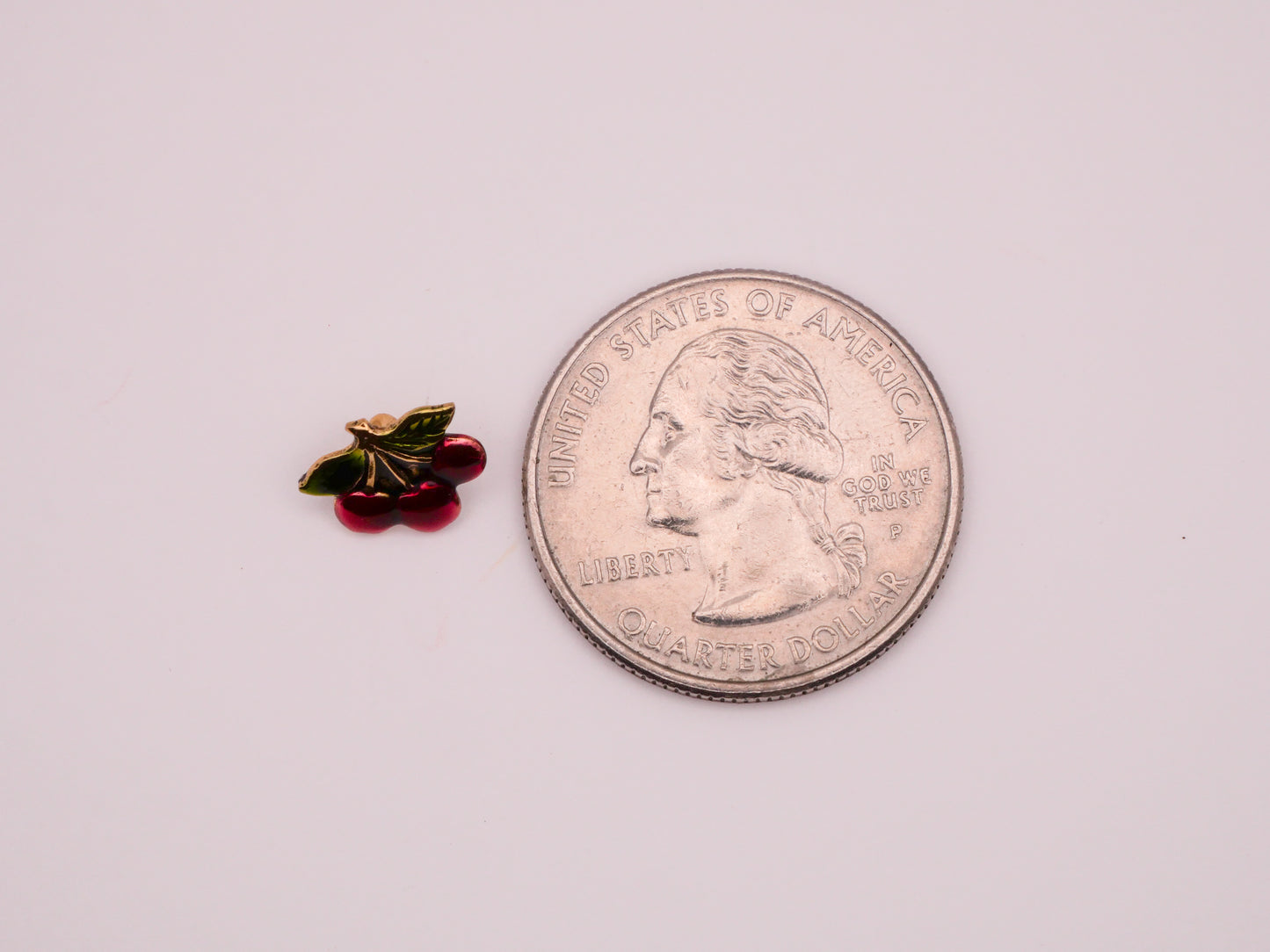 Cherry Hand-Painted Enamel Stamped Brass Metal Small Button 9x10mm