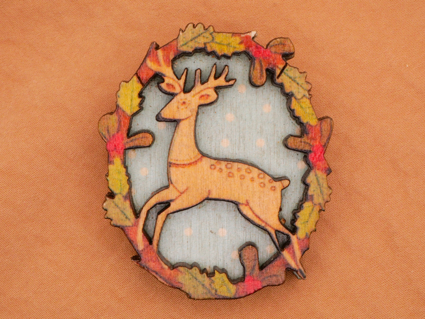 Reindeer Deer Wreath Frame Laser Cut Wood Button 42x49mm