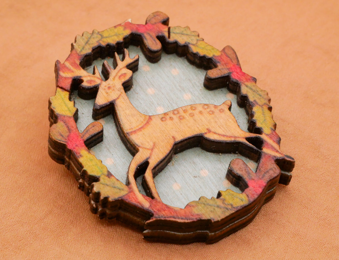 Reindeer Deer Wreath Frame Laser Cut Wood Button 42x49mm