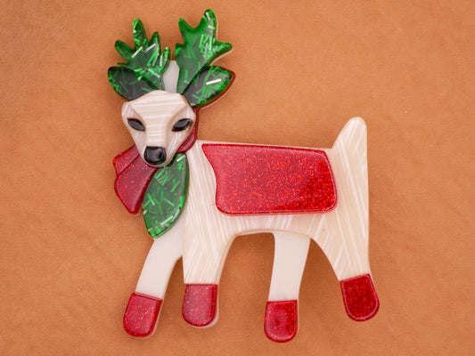 Reindeer Deer Red Green Glitter Large Acrylic Plastic Button 51x66mm