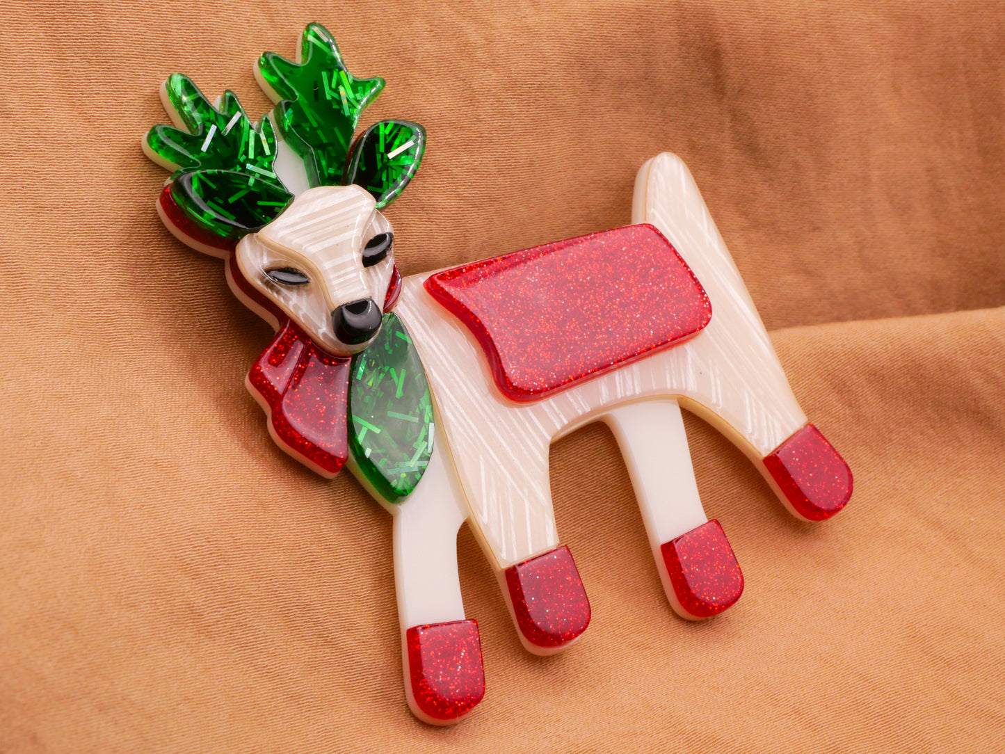 Reindeer Deer Red Green Glitter Large Acrylic Plastic Button 51x66mm