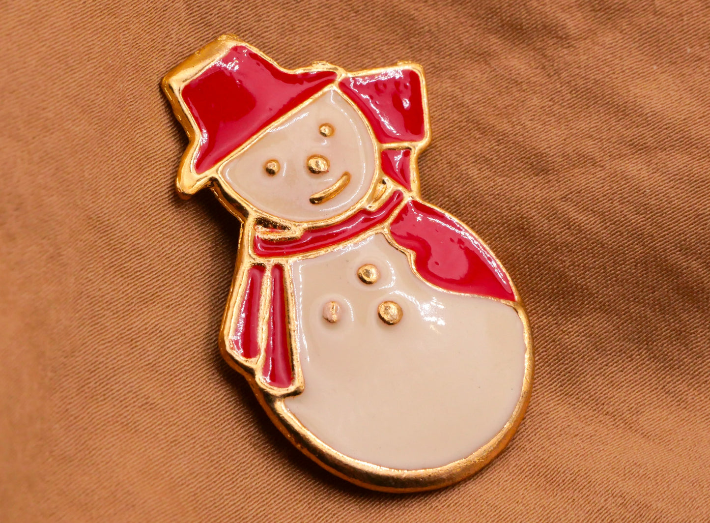 Snowman Hat Broom Red Ivory Enamel Vintage Large Button 28x39mm