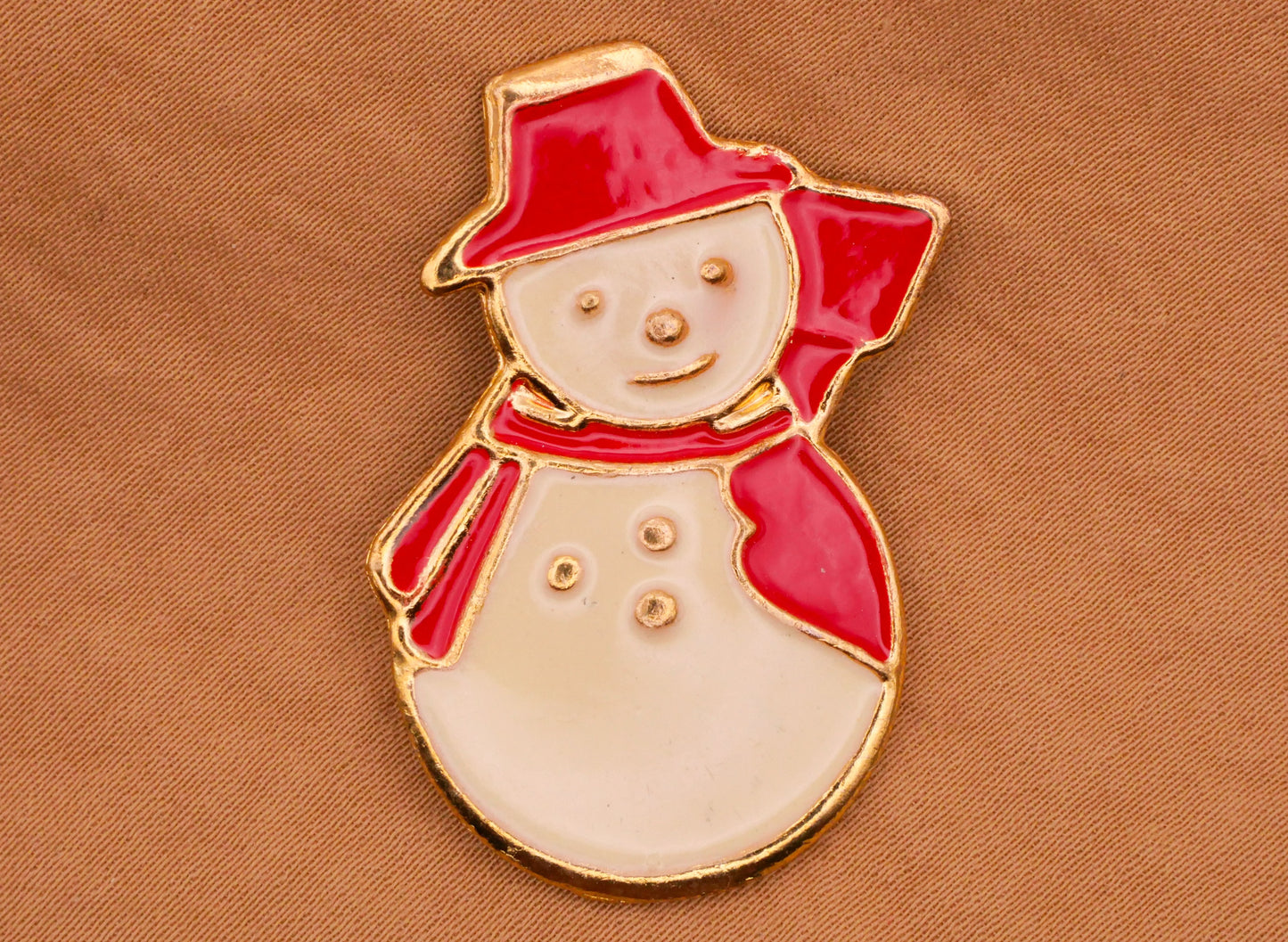 Snowman Hat Broom Red Ivory Enamel Vintage Large Button 28x39mm