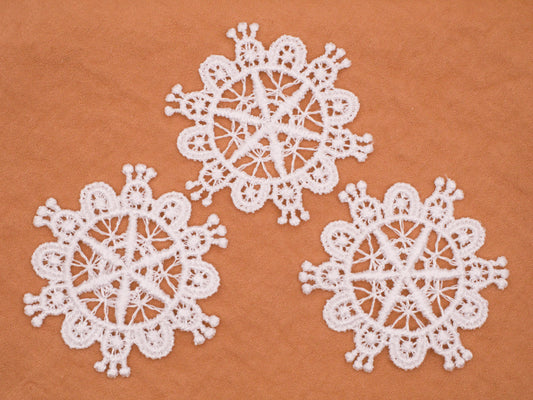 Snowflake Snow Lace Doily Appliqué Set of Three Embellishments 44mm