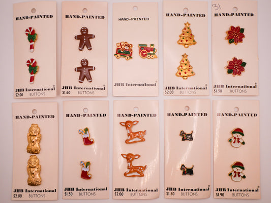 Christmas JHB Enamel Metal Carded Buttons Various 10-29mm