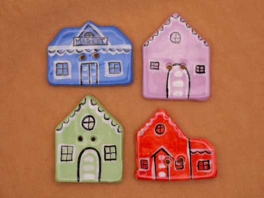 Christmas Village Gingerbread House Hand-Painted DJR Ceramic Button Various 23-30mm