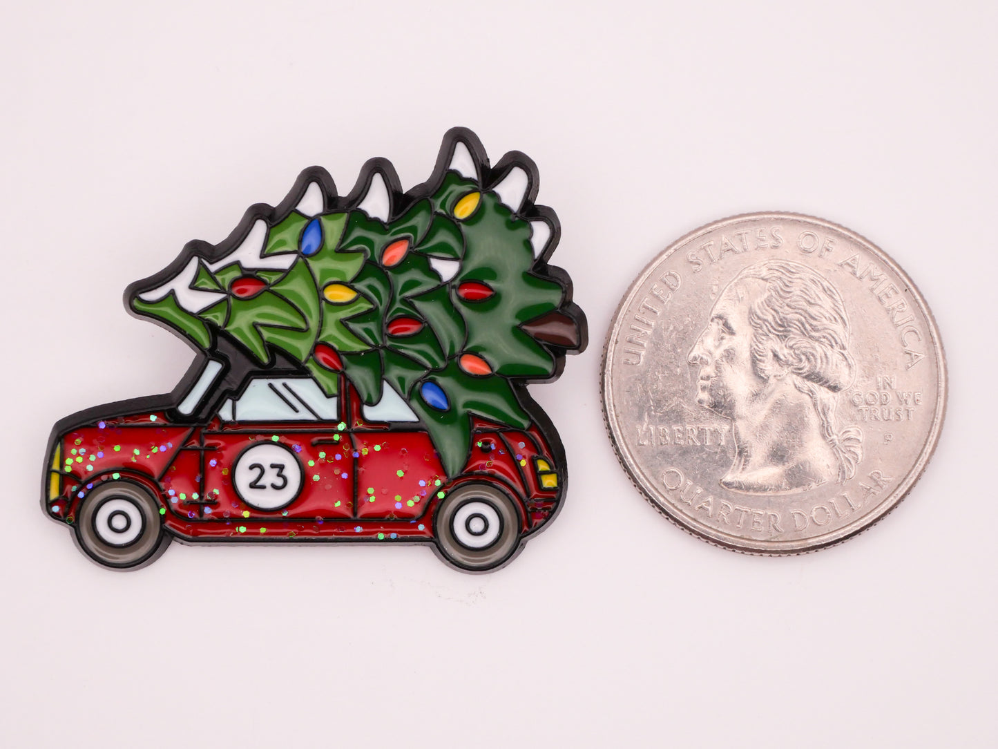 Christmas Tree Race Car Glitter Enamel Metal Button 31x36mm