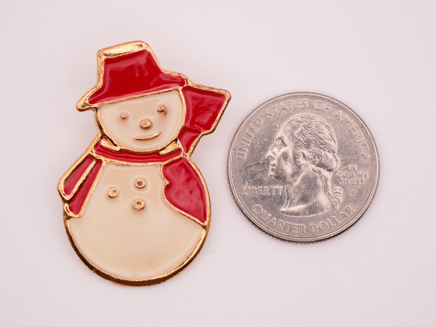 Snowman Hat Broom Red Ivory Enamel Vintage Large Button 28x39mm