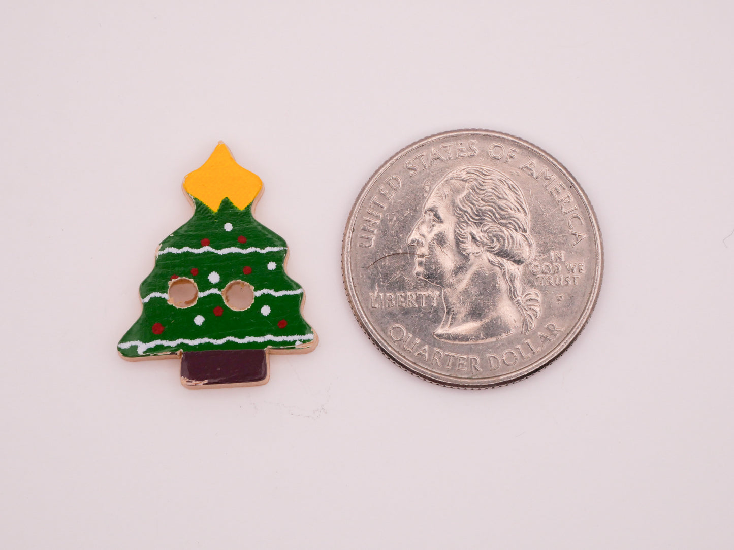 Christmas Tree Wood Applied Graphic Set of Three Buttons 18x23mm