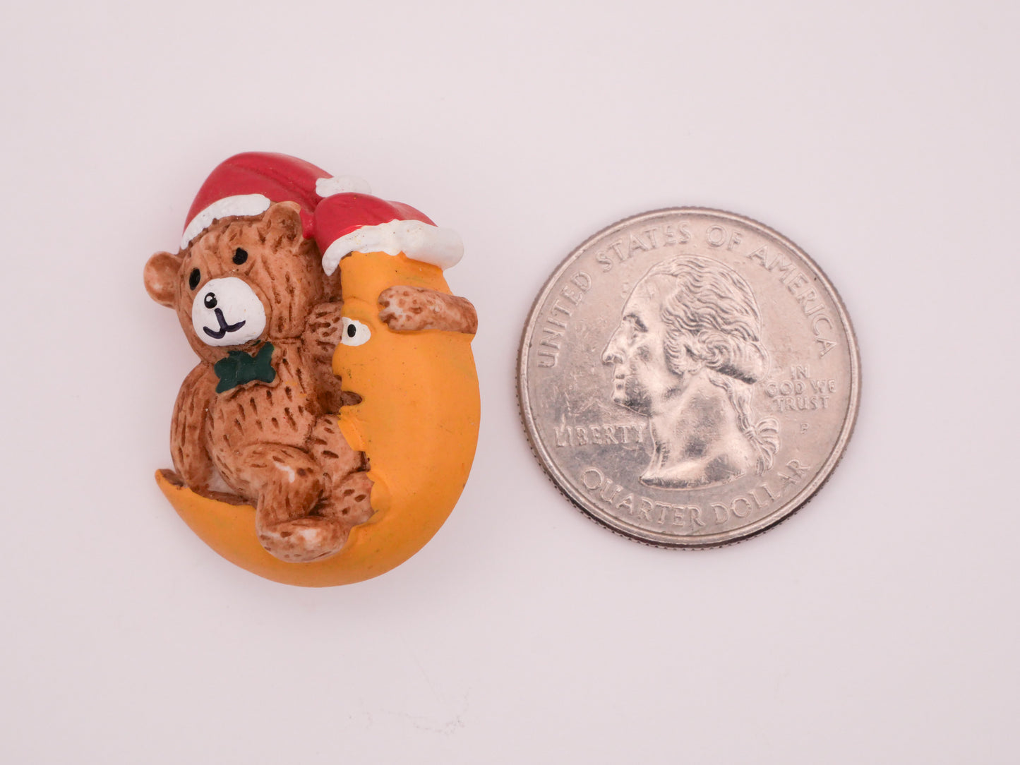 Bear Crescent Moon Santa Hat Vintage Plastic Button 28x32mm