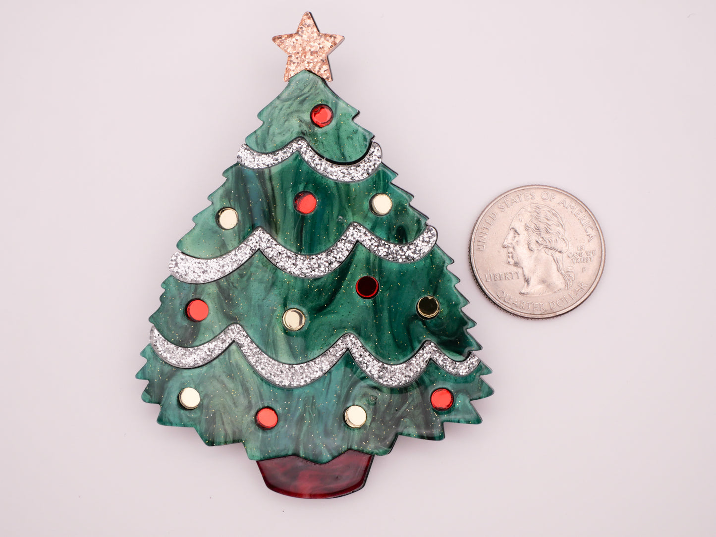 Christmas Tree Lights Tinsel Star Large Acrylic Plastic Button 62x84