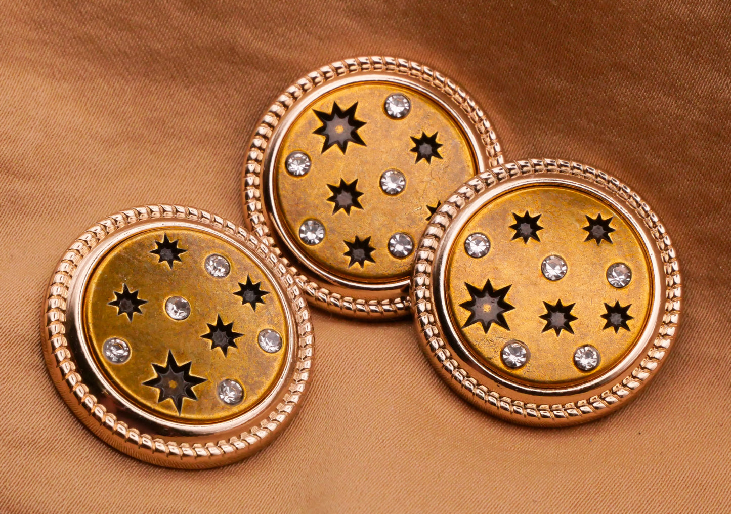 Star Twinkle Rhinestone Soft Gold Bronze Metal Button 25mm