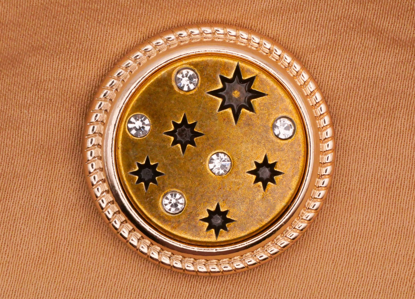 Star Twinkle Rhinestone Soft Gold Bronze Metal Button 25mm