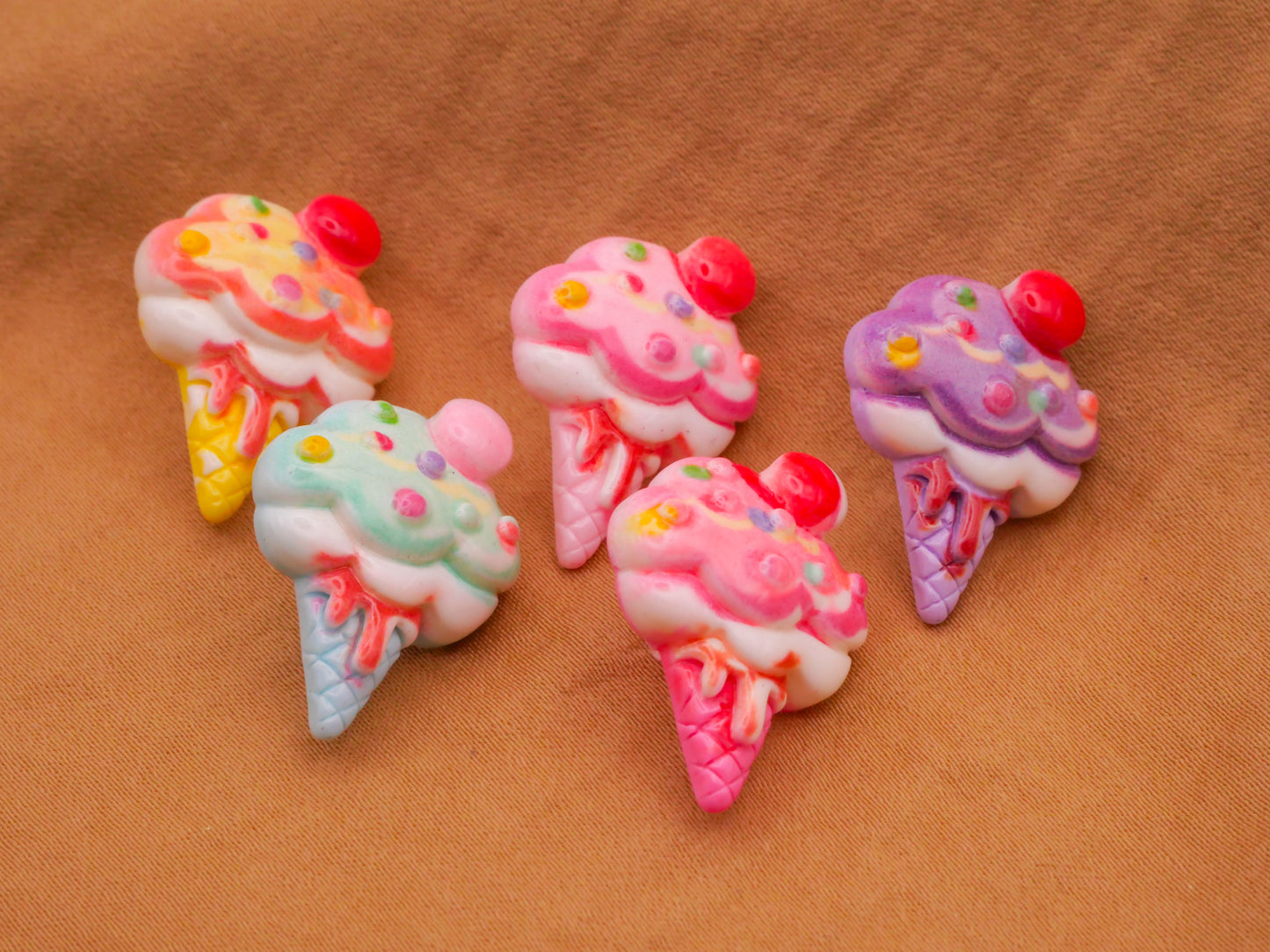 Ice Cream Cone Sprinkles Cherry Plastic Set of Five Buttons 16x24mm