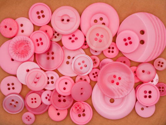 Pink Plastic Assorted Set of Fifty Buttons 9-38mm