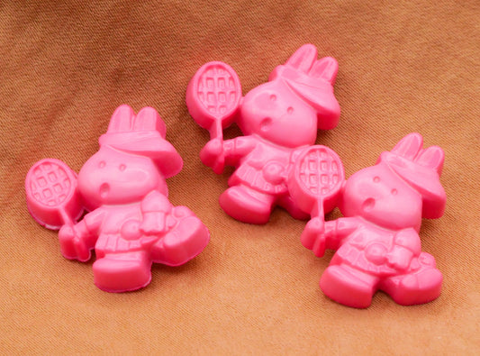 Tennis Bunny Rabbit Pink Plastic Set of Three Buttons 18x23mm