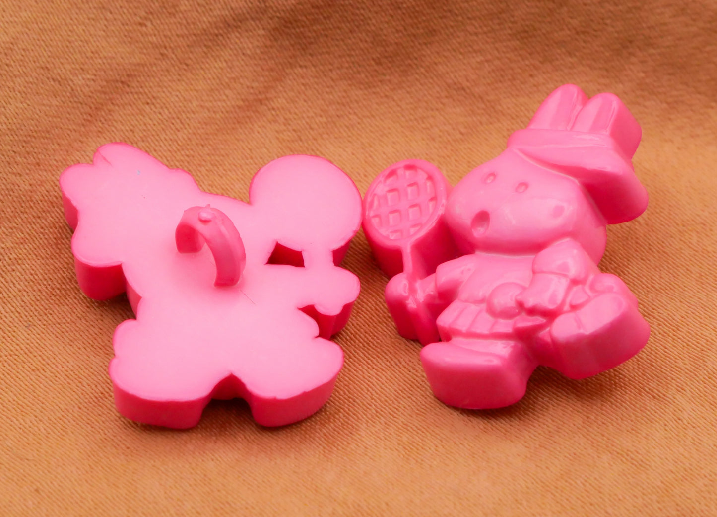 Tennis Bunny Rabbit Pink Plastic Set of Three Buttons 18x23mm