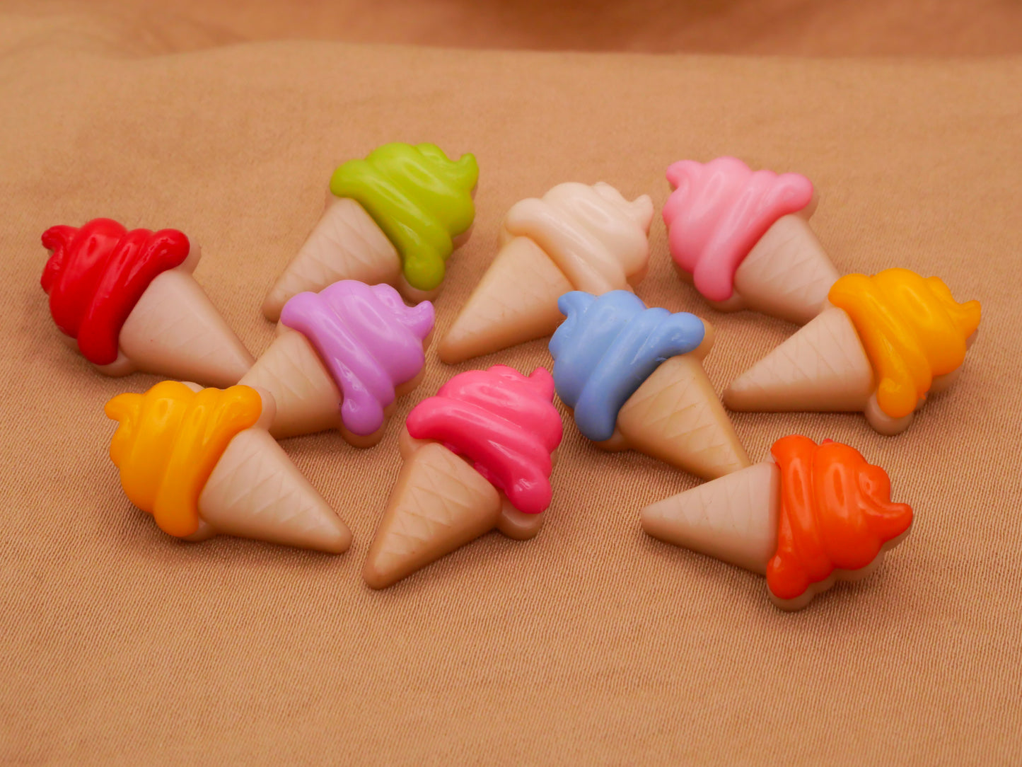 Ice Cream Cone Colorful Snap Together Plastic Set of Ten Buttons 13x21mm