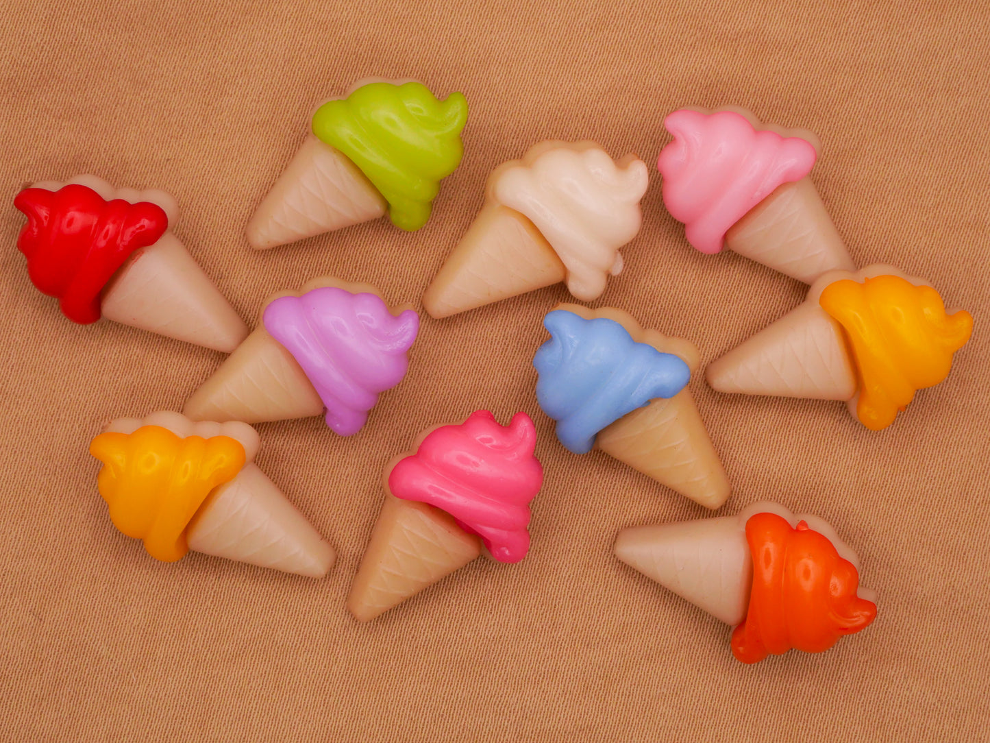 Ice Cream Cone Colorful Snap Together Plastic Set of Ten Buttons 13x21mm