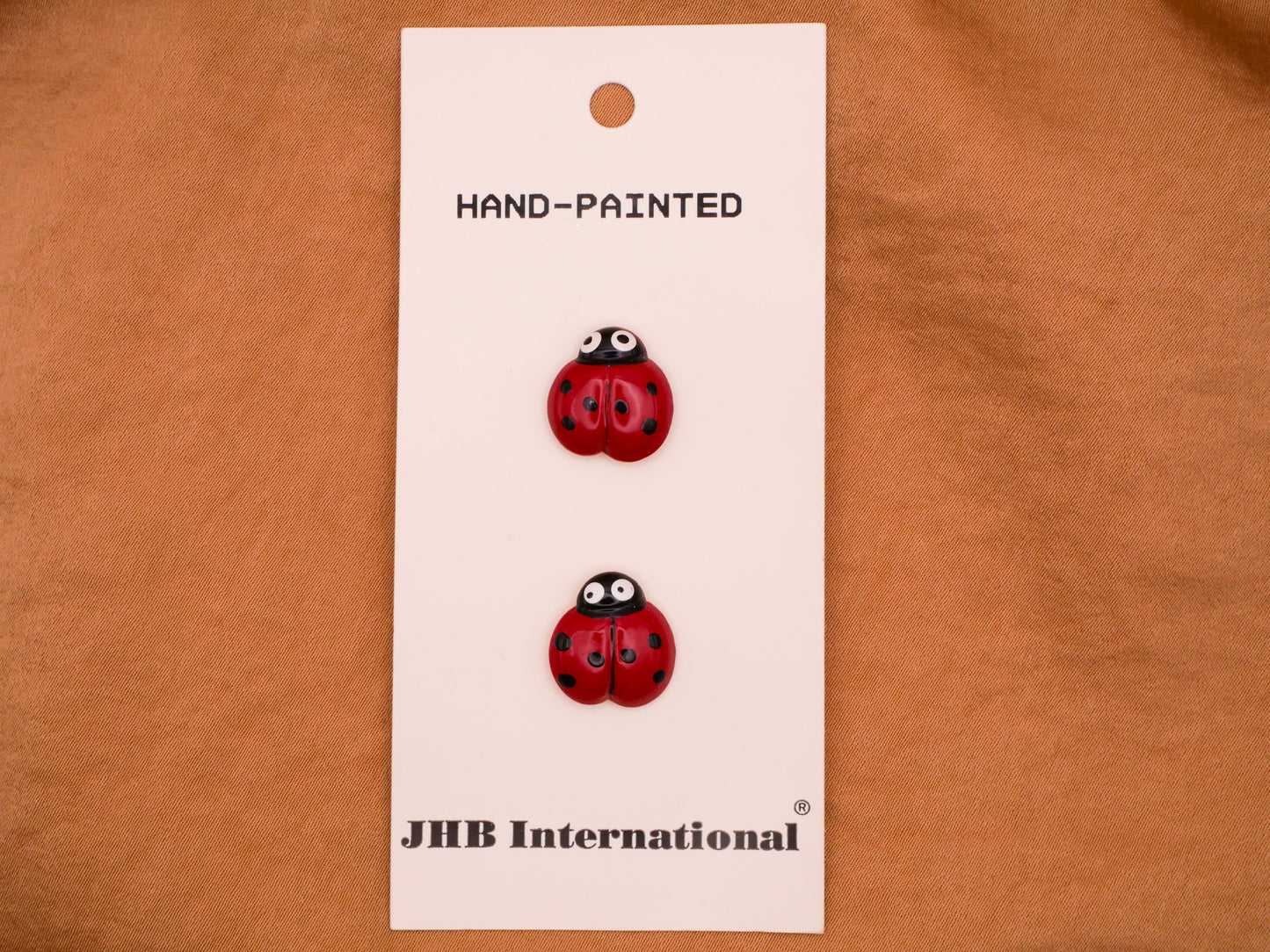 Ladybug Hand-Painted Metal JHB Carded Pair of Buttons 13x14mm