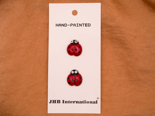 Ladybug Hand-Painted Metal JHB Carded Pair of Buttons 13x14mm