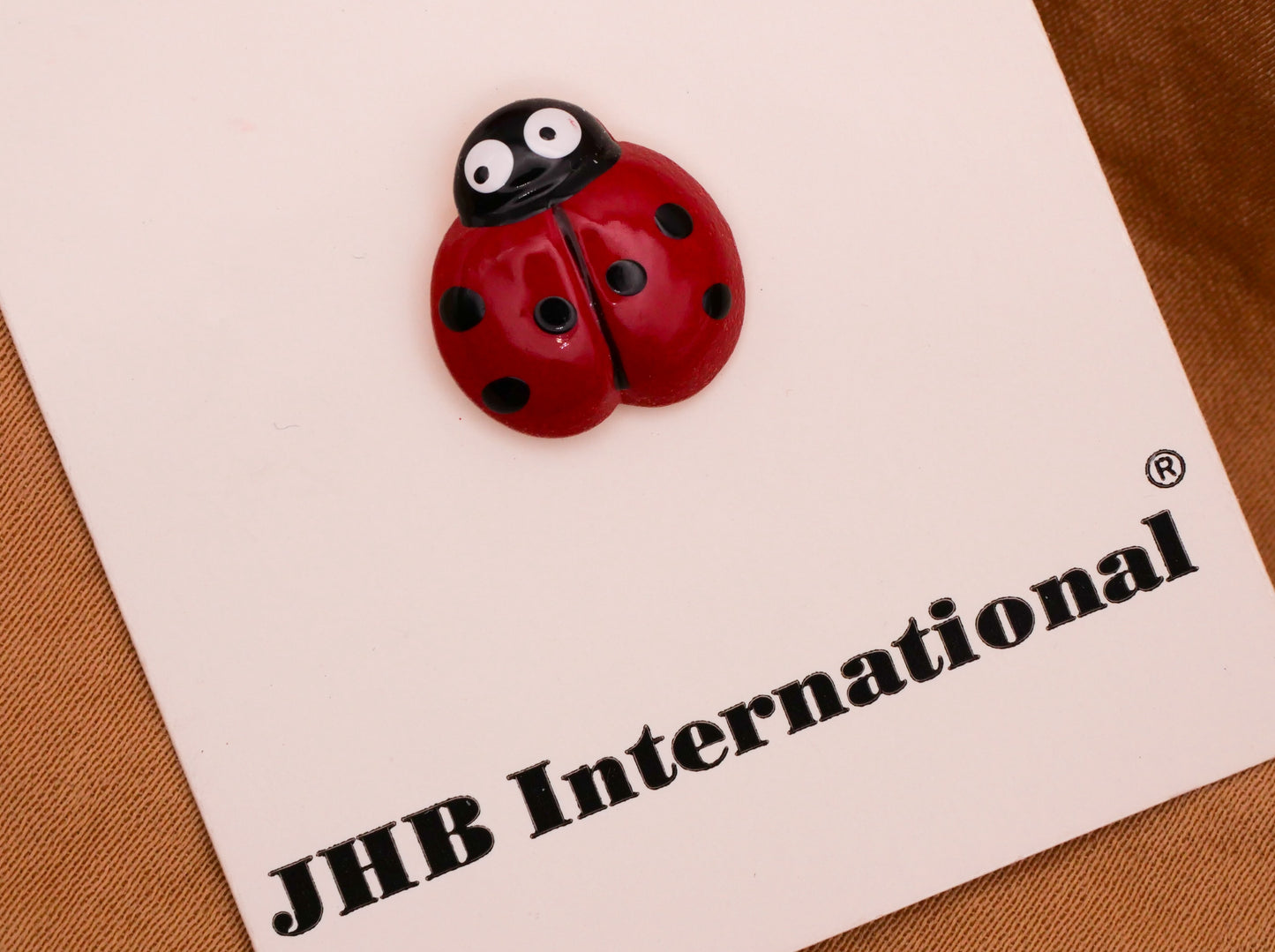 Ladybug Hand-Painted Metal JHB Carded Pair of Buttons 13x14mm