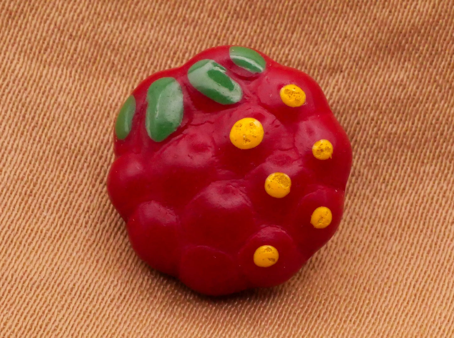 Raspberry Fruit Hand-Painted Vintage Glass Button 14mm