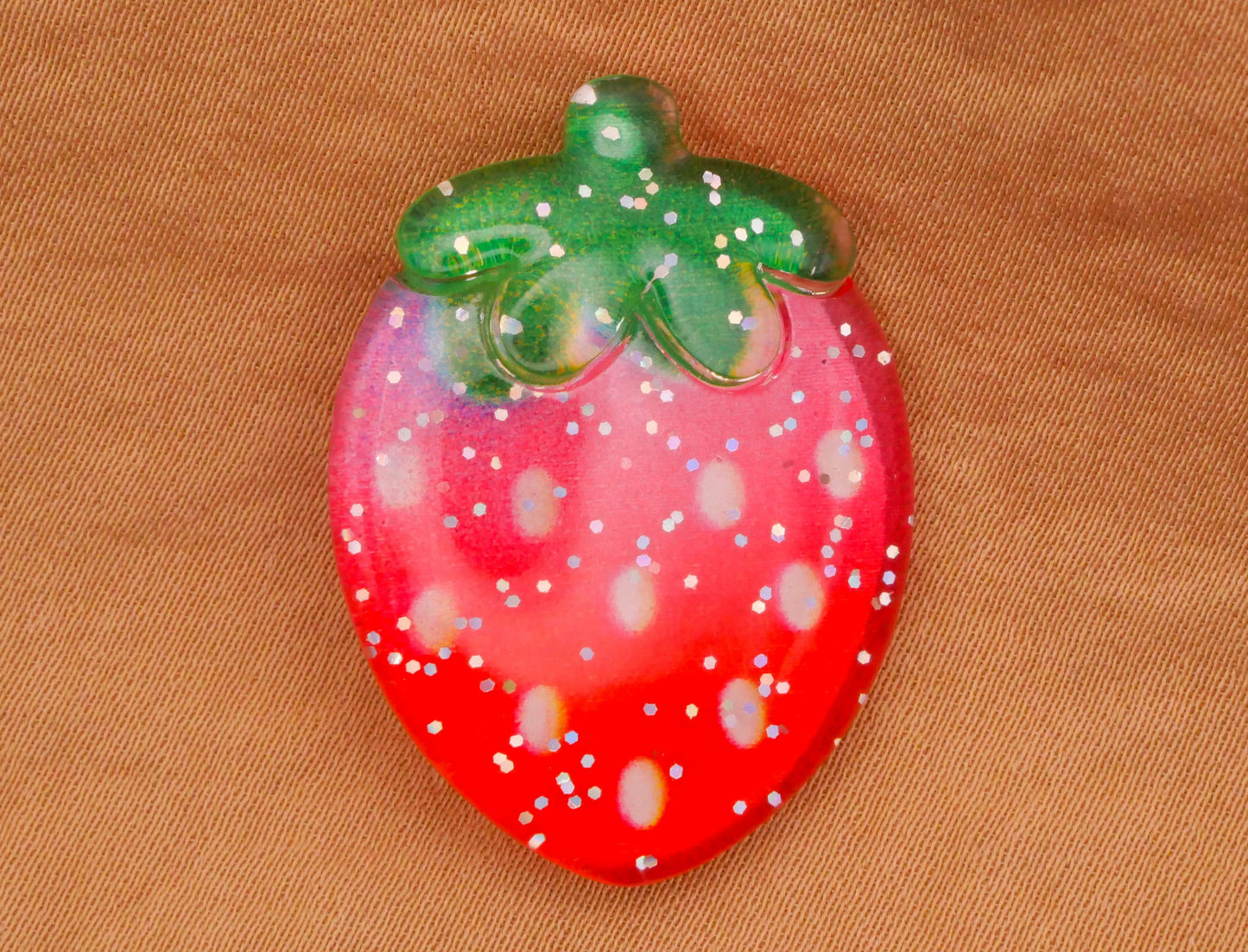 Strawberry Fruit Glitter Plastic Pair of Buttons 23x31mm