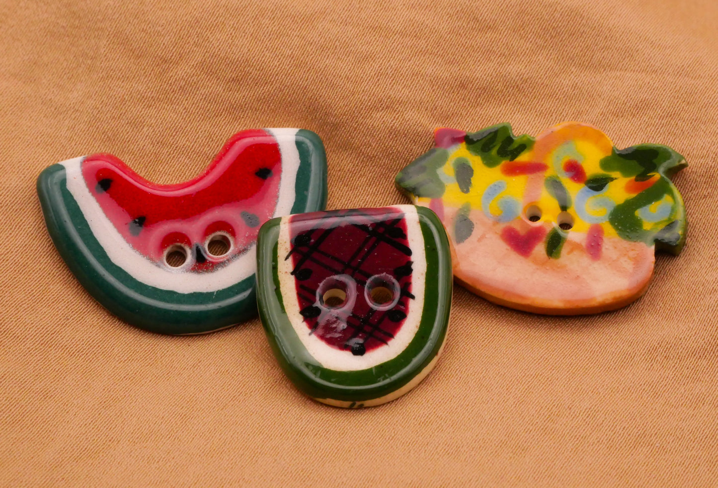 Watermelon Fruit Flower Basket Hand-Painted Ceramic Button Various 19-29mm