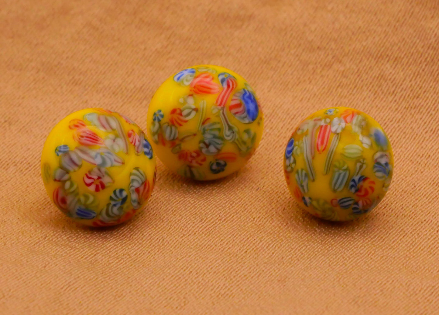 Millefiori Yellow Glass Vintage Button 9mm