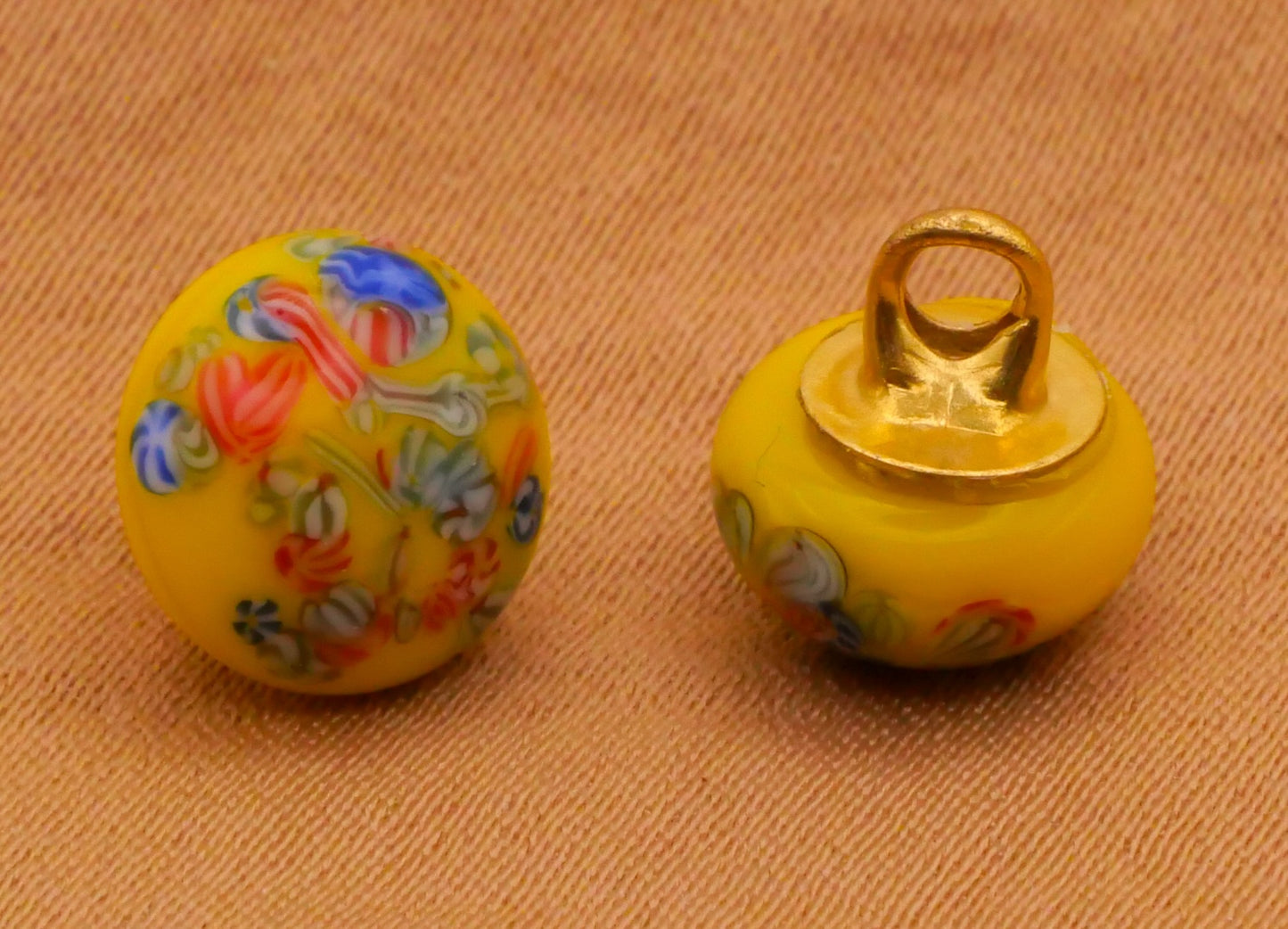 Millefiori Yellow Glass Vintage Button 9mm