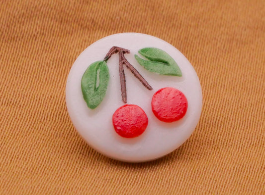 Cherry Cherries Hand-Painted Vintage Glass Button 13mm