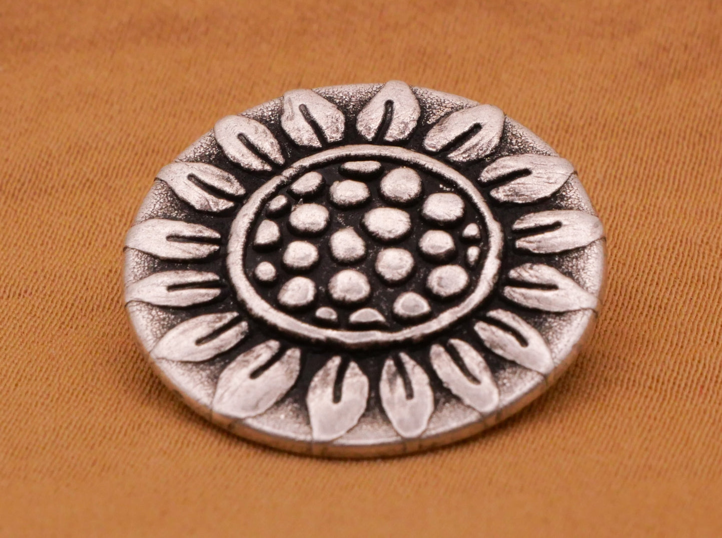 Sunflower Flower Silver Metal Button 22mm