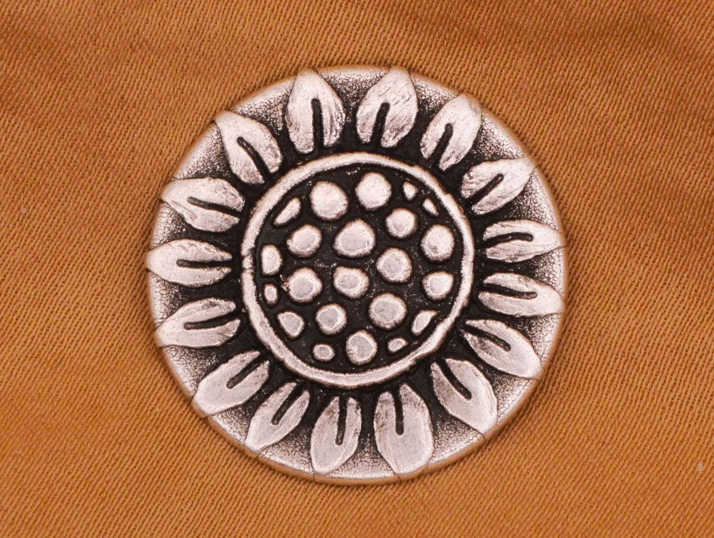 Sunflower Flower Silver Metal Button 22mm