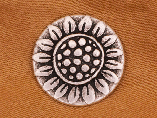 Sunflower Flower Silver Metal Button 22mm